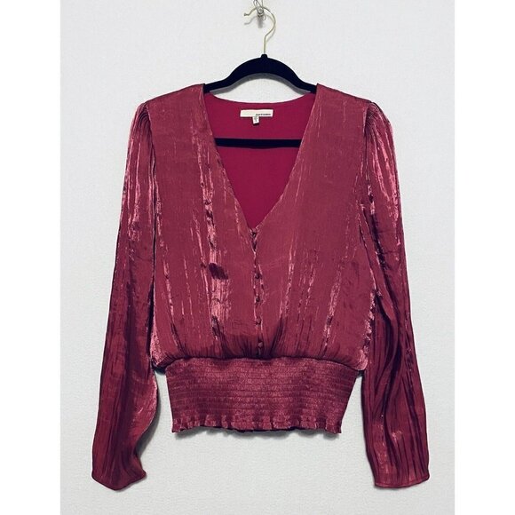 june & hudson Tops - June and Hudson Top Womens Large Shimmery Smocked Waist Long Sleeves Pink Boho